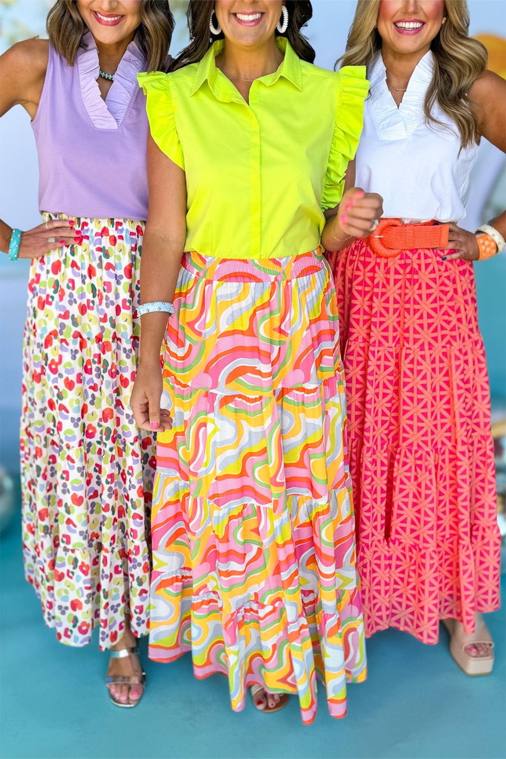 Roze gelaagde maxirok met abstracte print