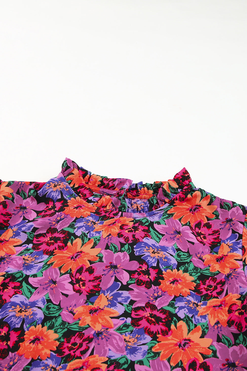 Blouse met veelkleurige bloemenprint en ronde hals en pofmouwen