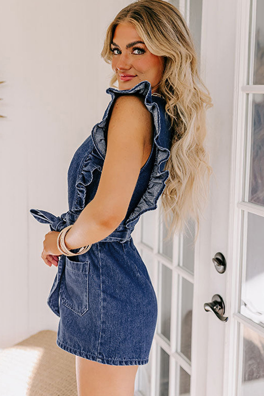 Zeil blauw denim gegolfd rits