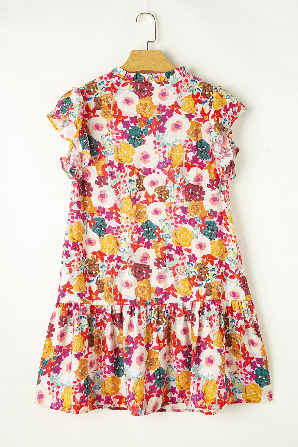 Paarse bloemenprint jurk met splitnek en fladdermouwen