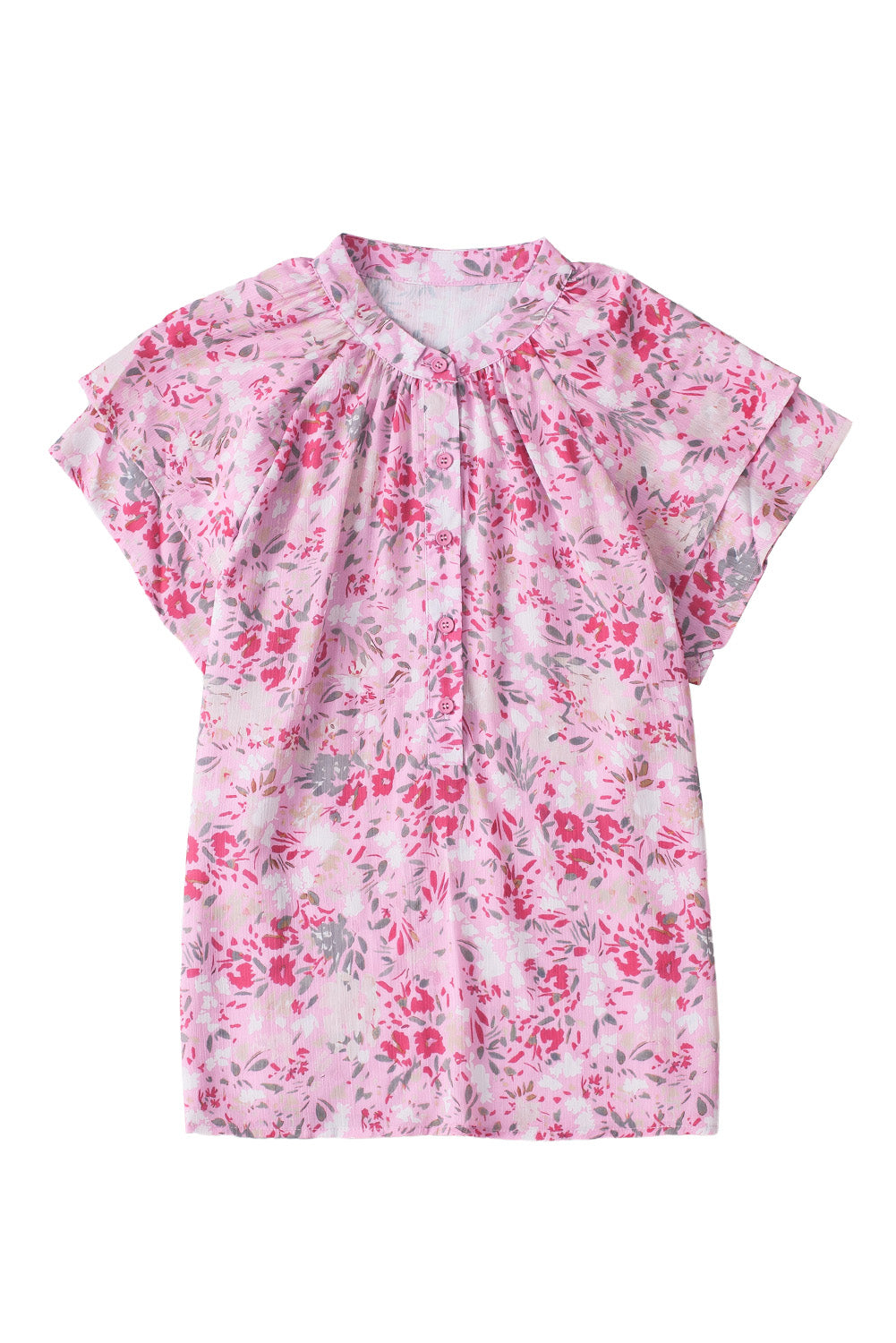 Roze bloemen mandarijn kraag top