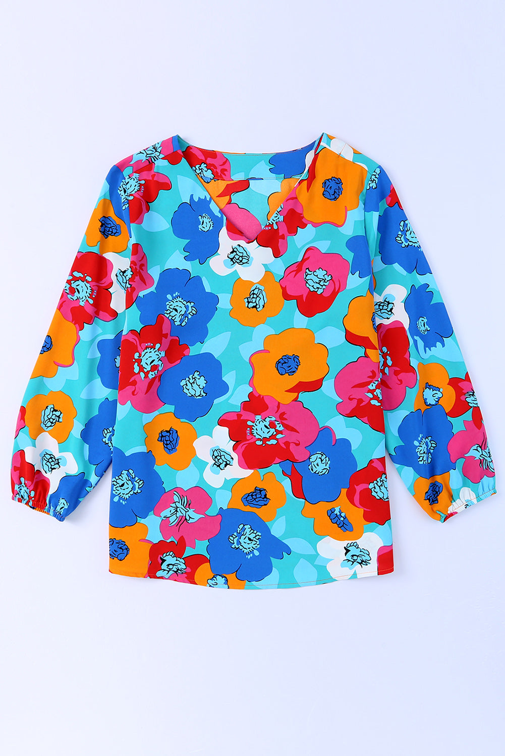 Blouse met veelkleurige bloemenprint, V-hals en 3/4 mouwen