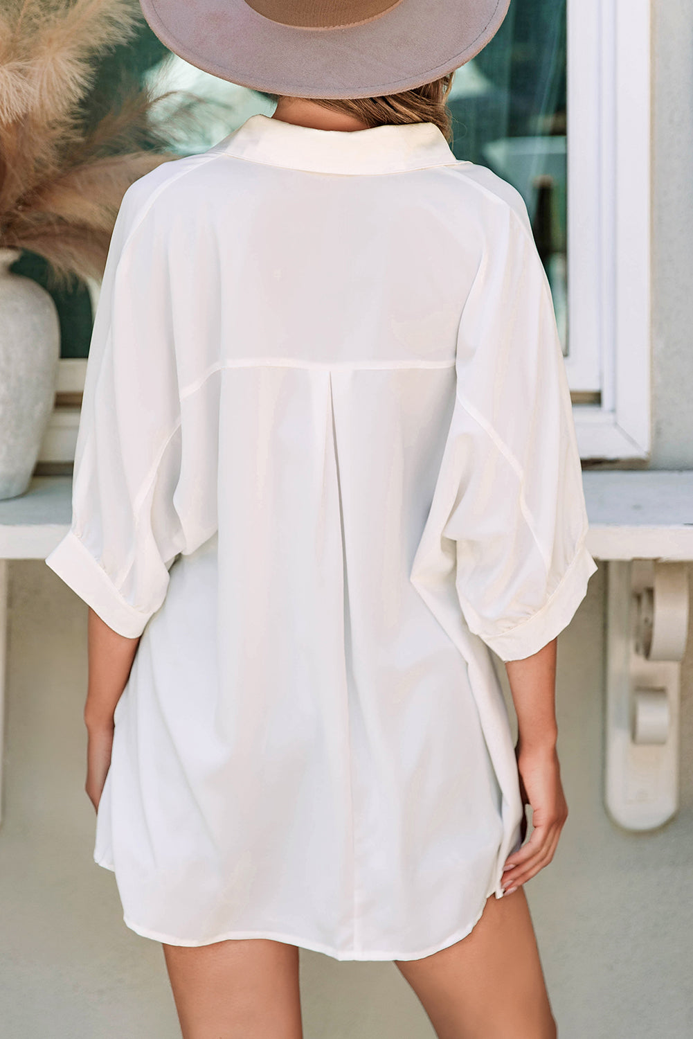 Wit oversized overhemd met 3/4 pofmouwen