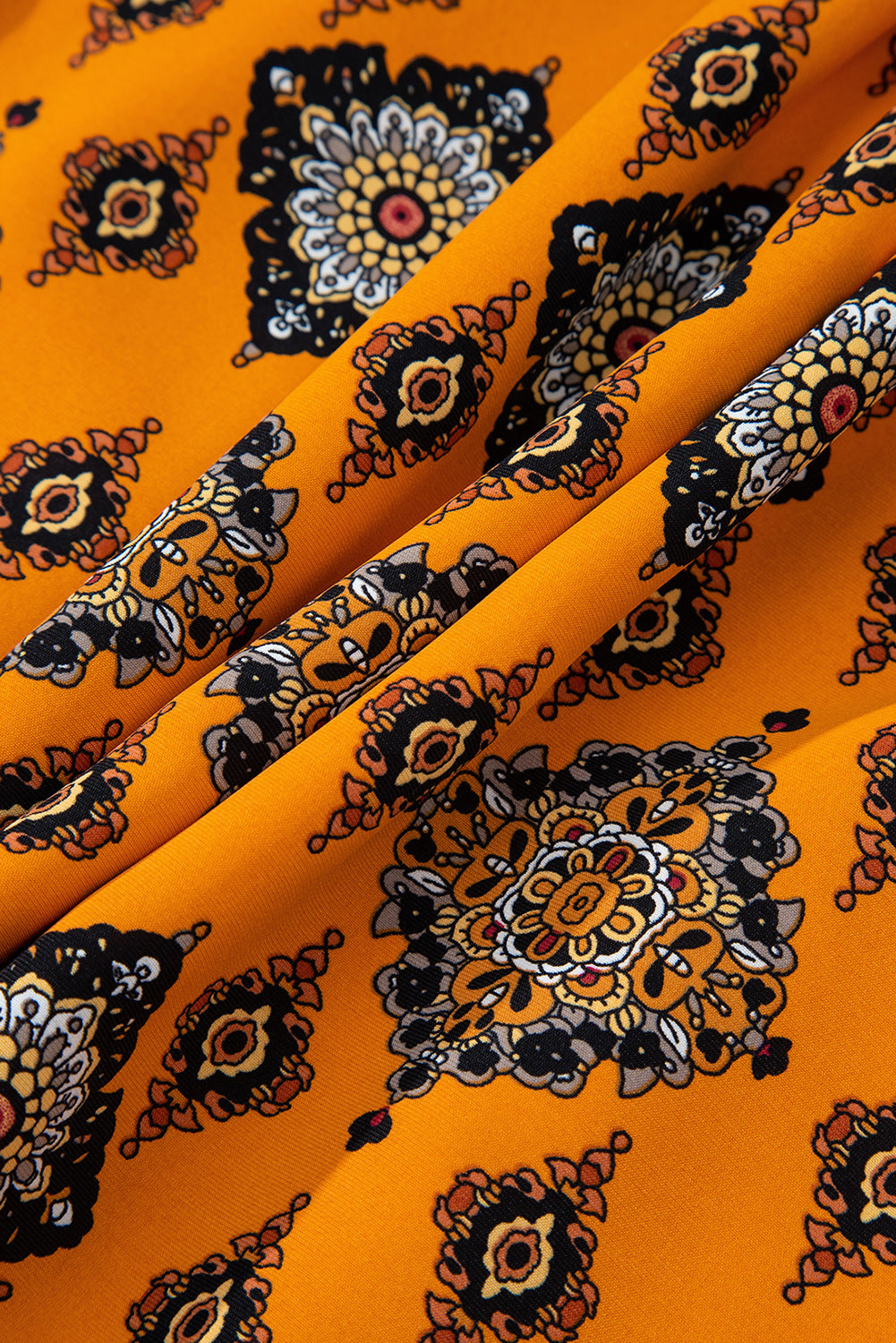 Oranje westerse geometrische print gelaagde frisdress los fit midi -jurk