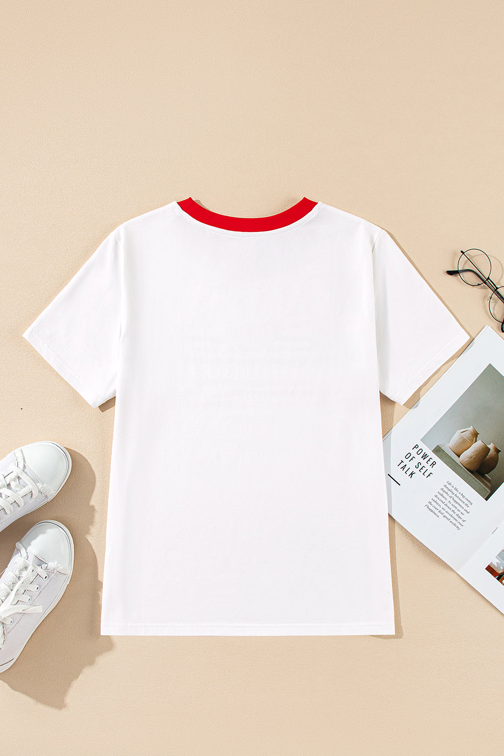 Witte regenboogstreep print contrast crewneck t -shirt