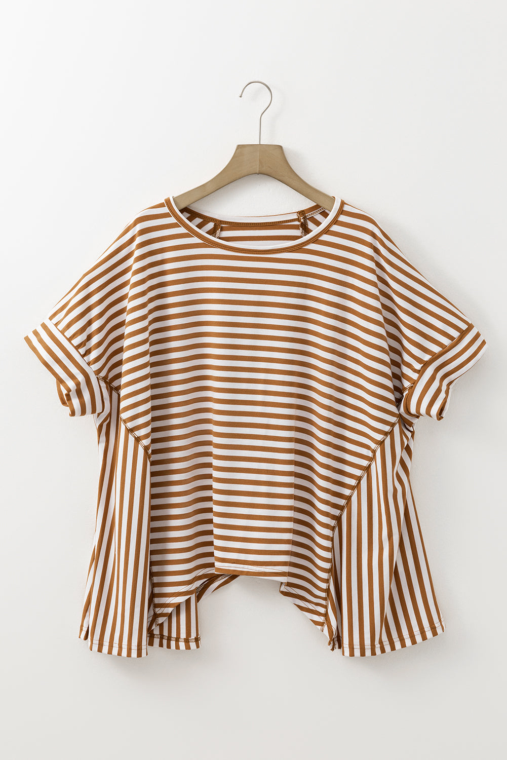Kaki streep batwing mouw crewneck oversized top