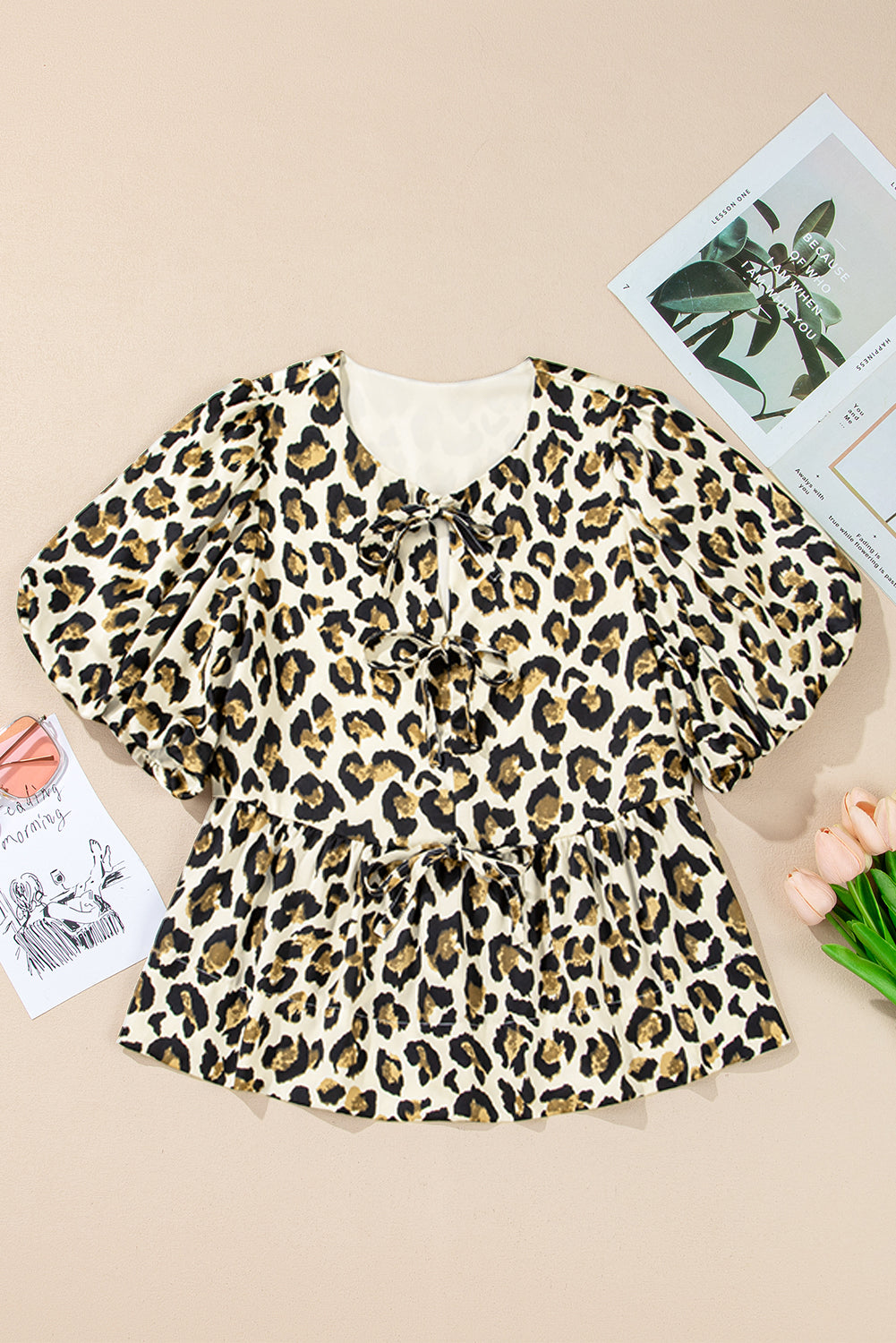 Abrikoos luipaard bellenhoes vlinderdas voor peplum blouse