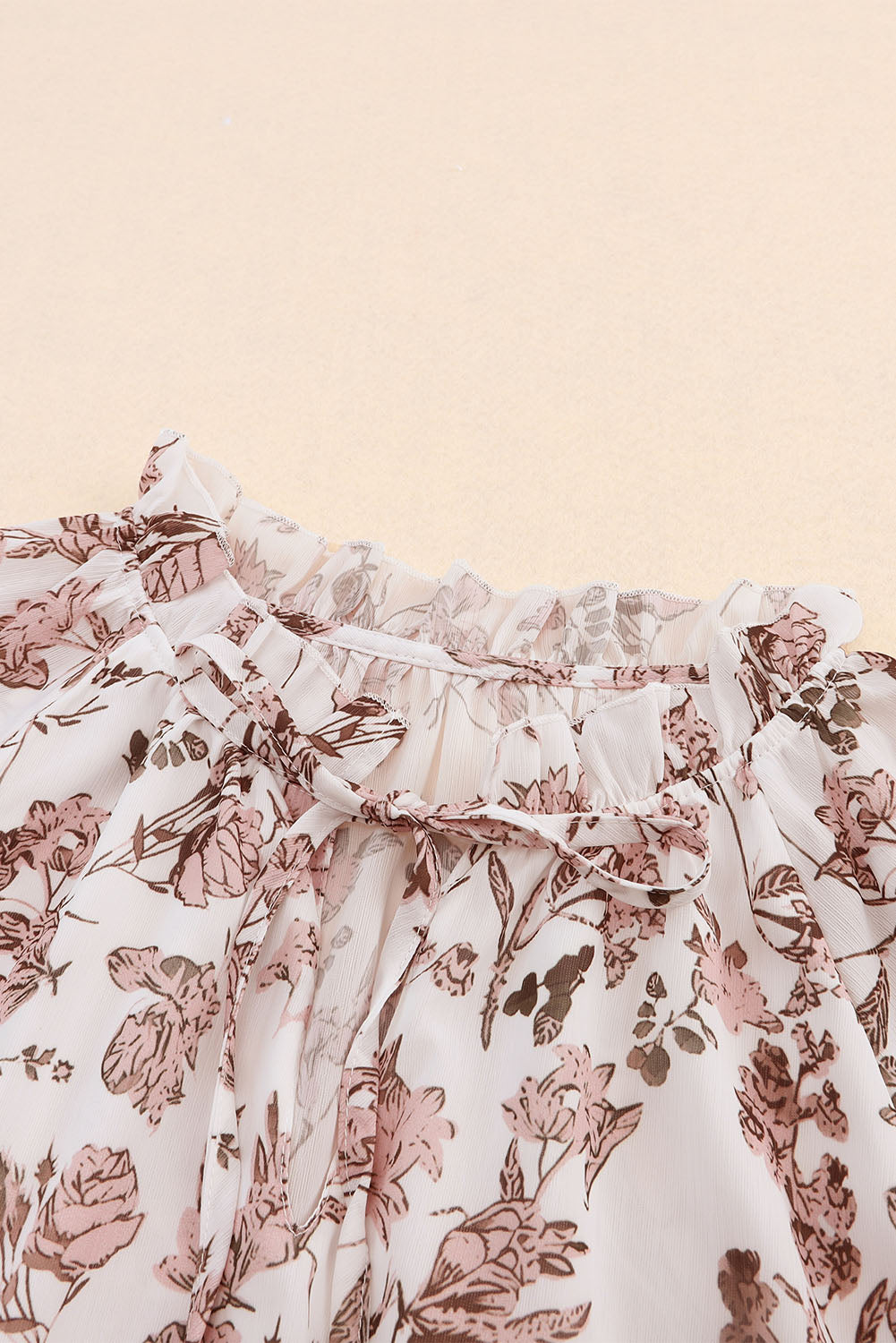 Boho bloemenprint blouse met split-V-hals en bubbelmouwen