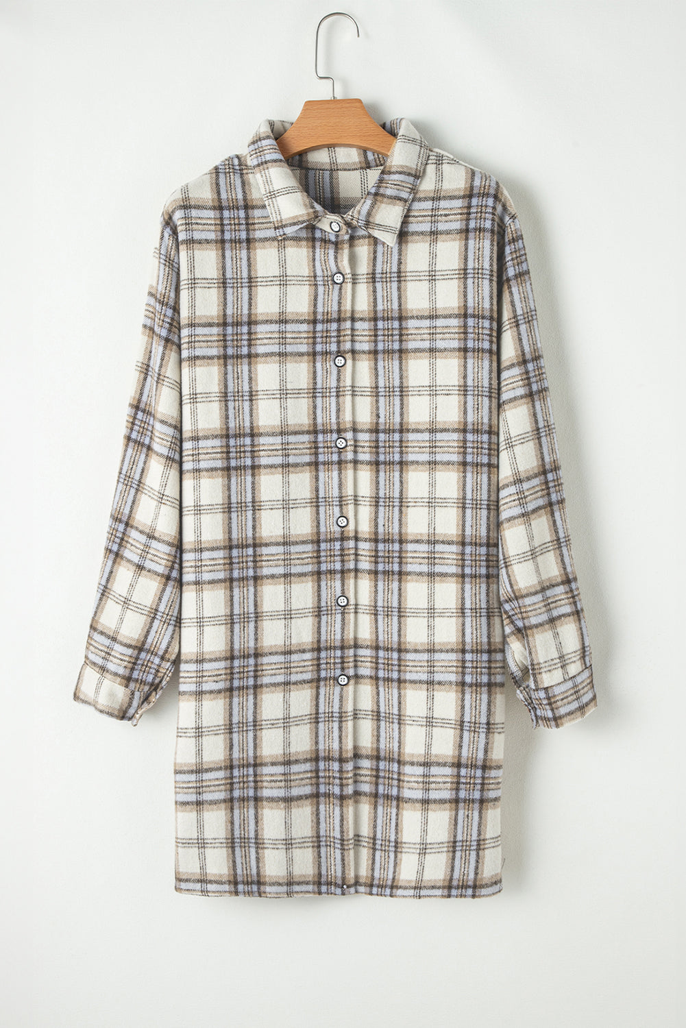 Witte tuniek met geruite print, grote maat shacket met splitten