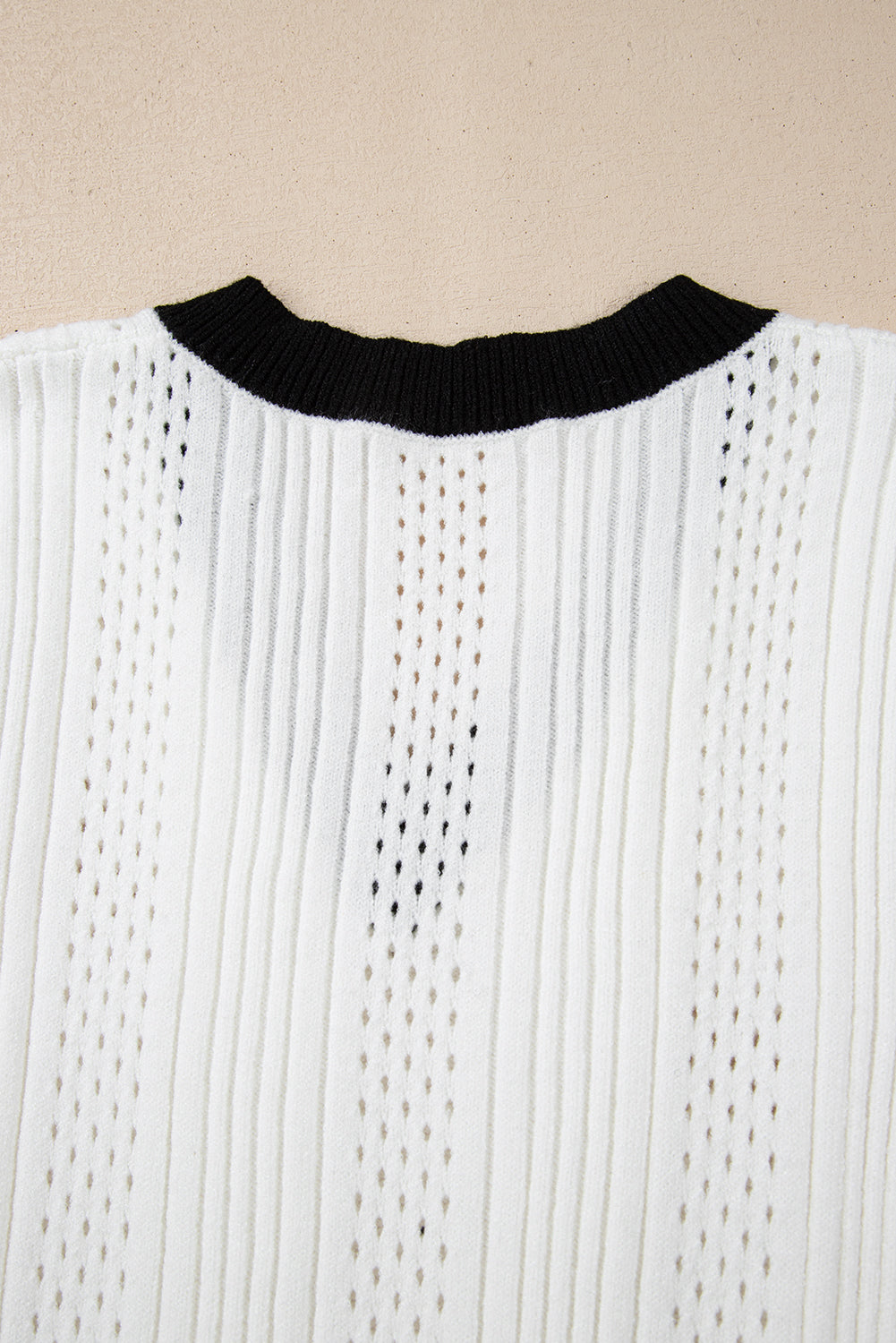 Wit contrast trim eyelet gebreide kleurblok v nek trui vest