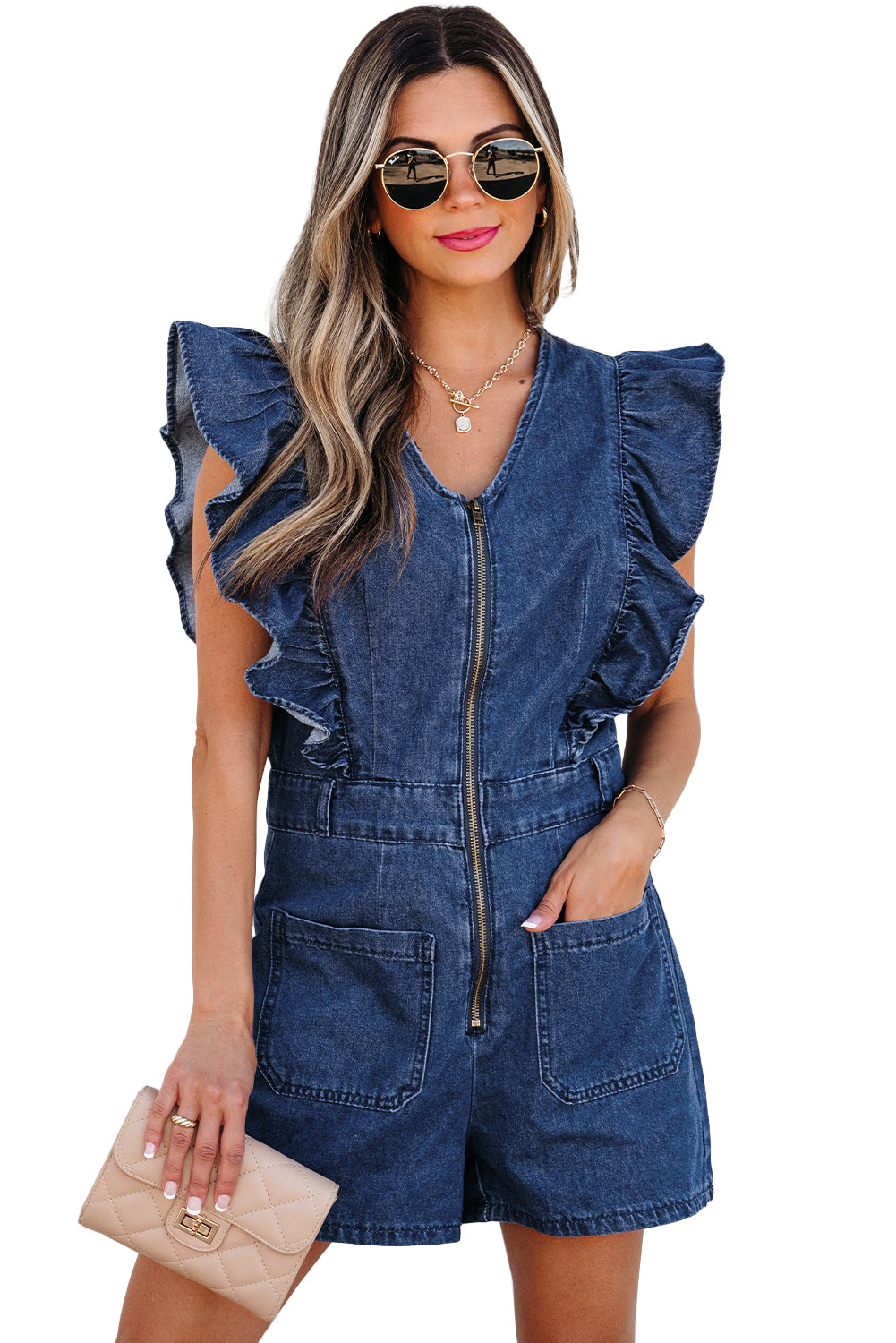Zeil blauw denim gegolfd rits