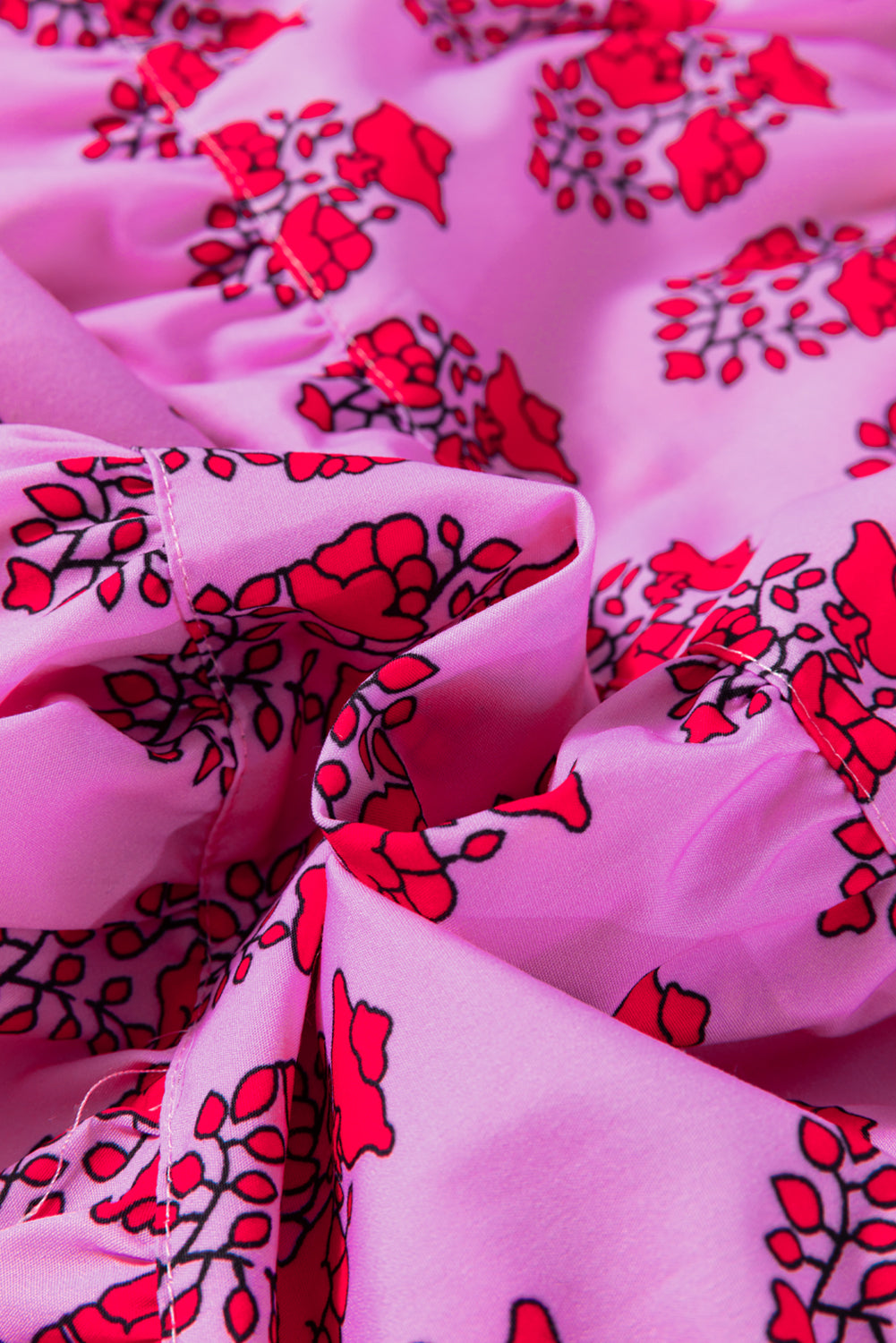 Sachet roze bloemenprint Multi -knoppen Collared Collared Flowy jurk met korte mouwen