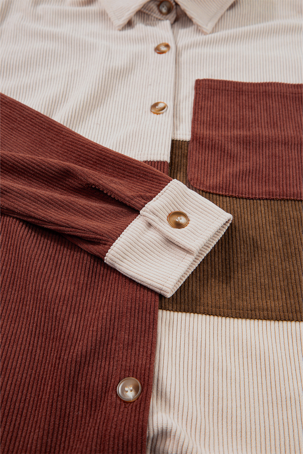 Kaneel Colorblock Corduroy shacket met gebogen zoom en zak