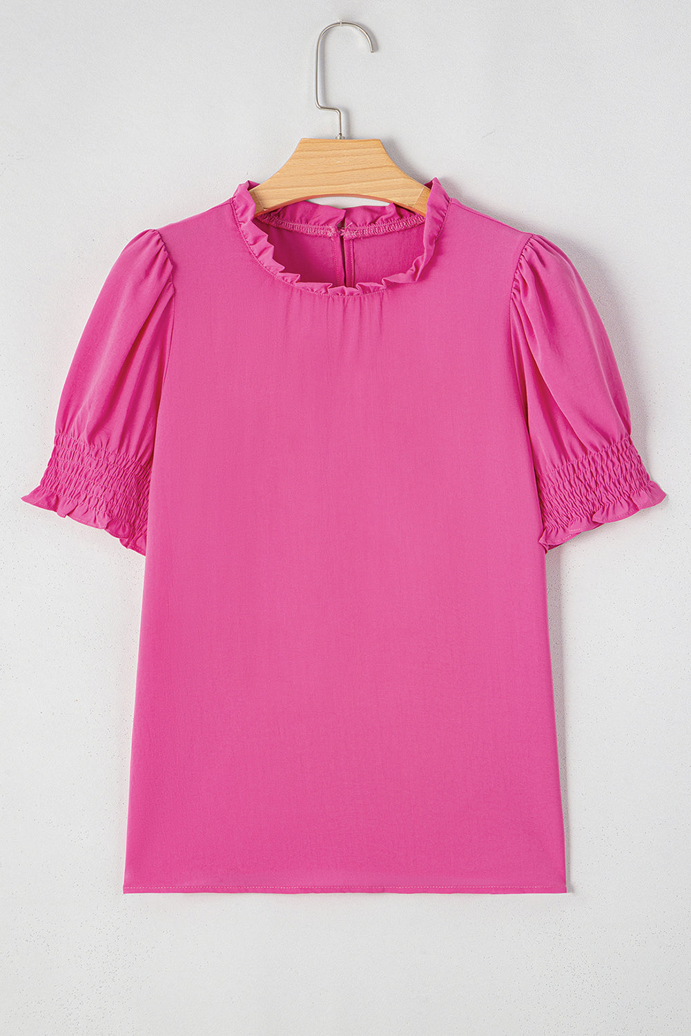 Rose effen kleur gesmokte blouse met pofmouwen