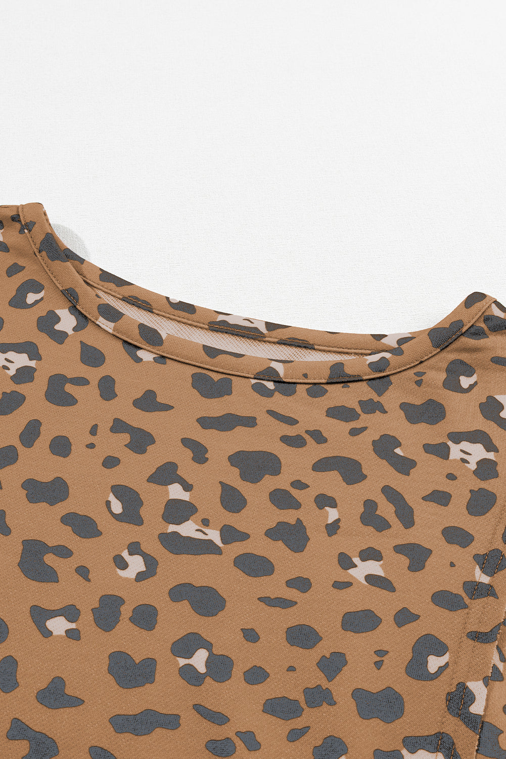 Bruin bedrukte ruwe rand luipaard patchwork oversized blouse