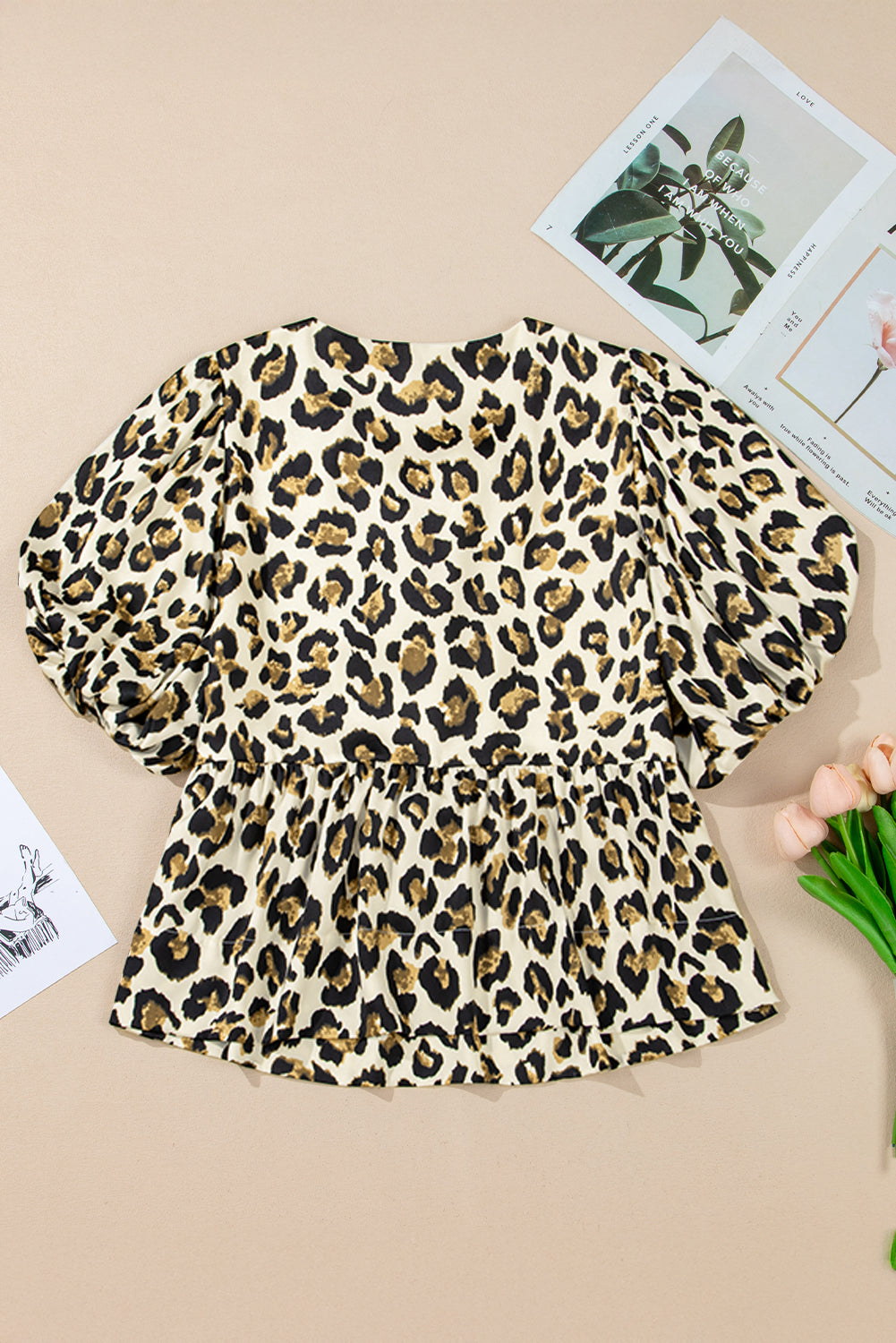 Abrikoos luipaard bellenhoes vlinderdas voor peplum blouse