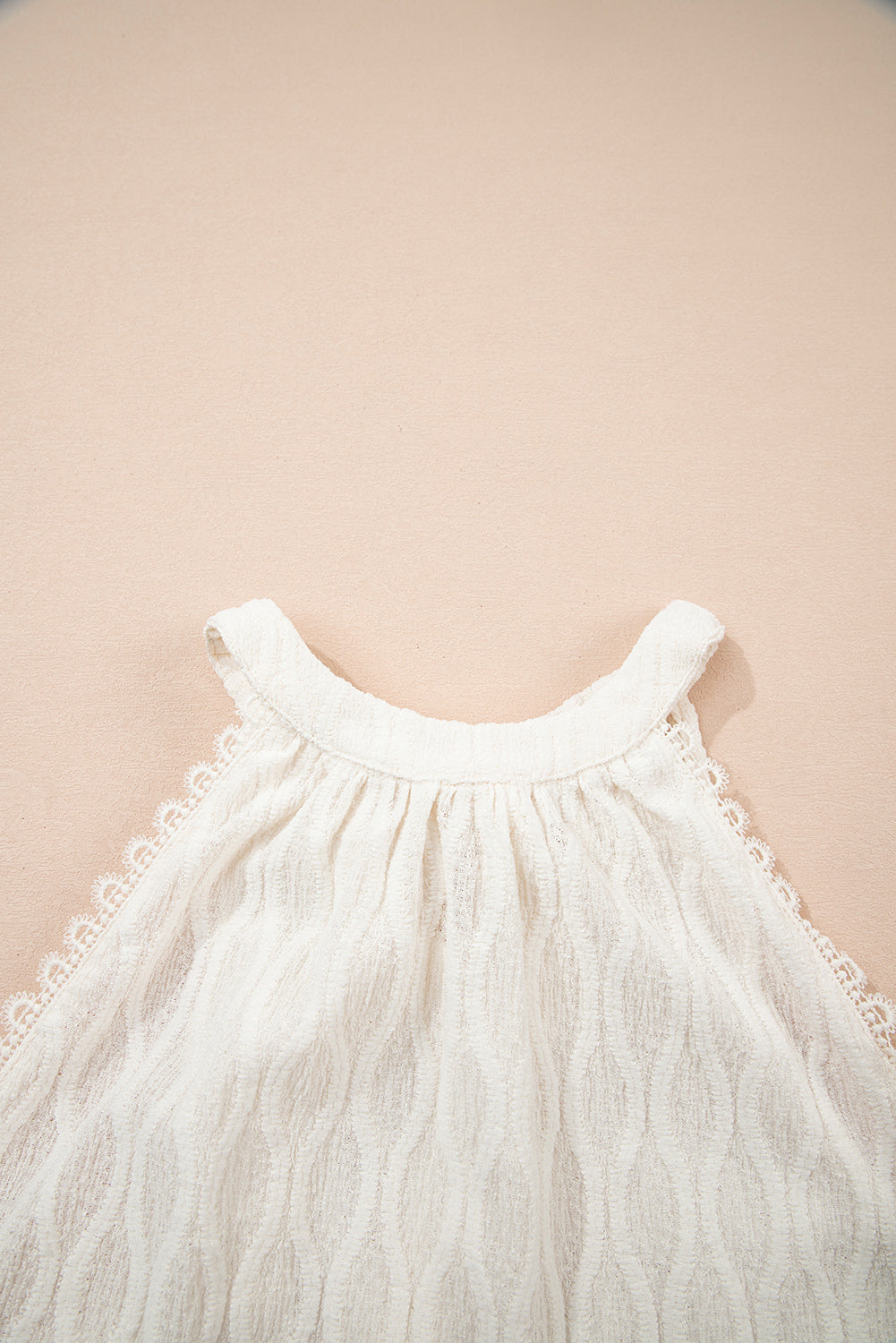 Beige Frenchy kanten rand getextureerde halter tanktop
