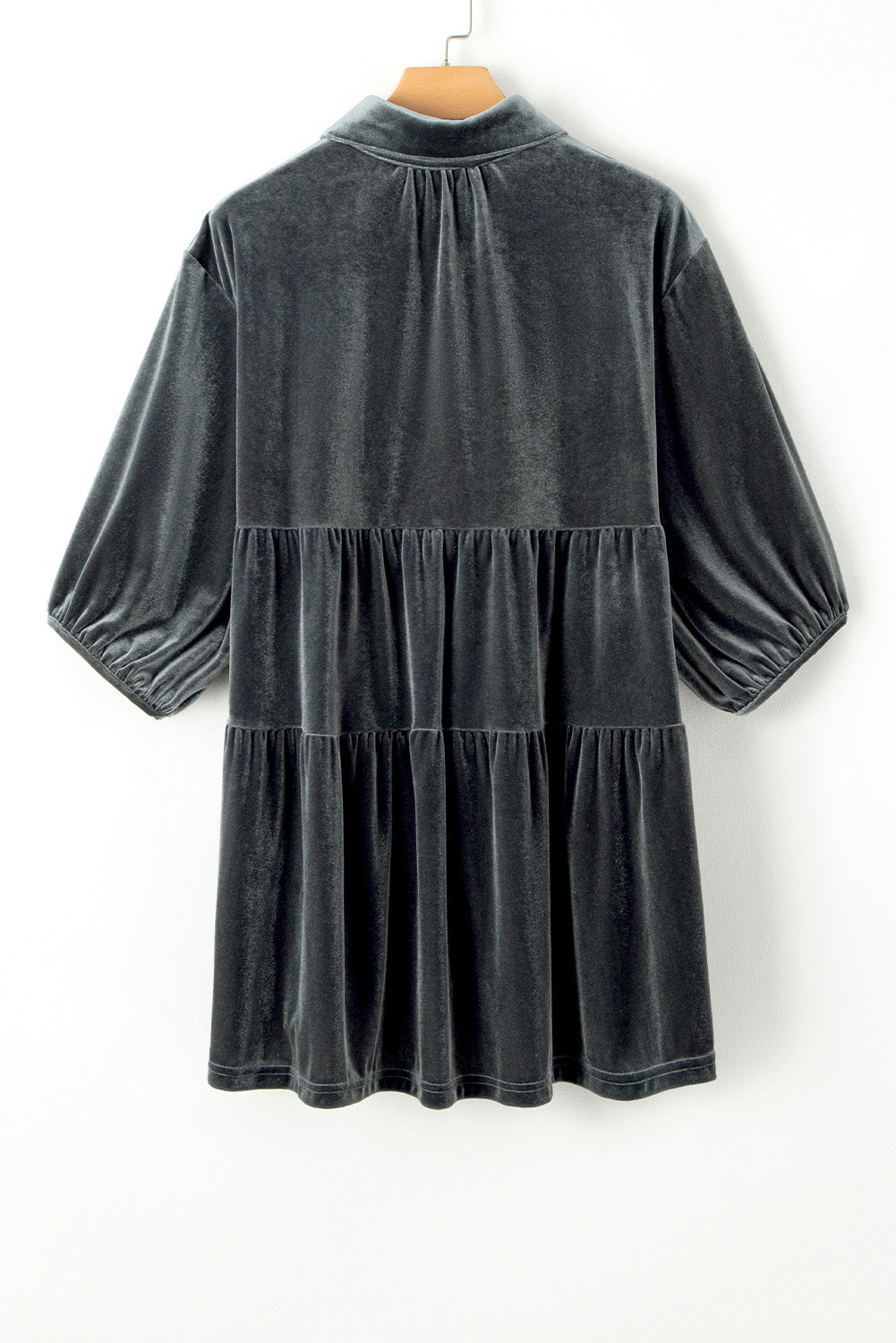 Donkergrijs tuniek-babydoll fluwelen shirt met 3/4 mouwen