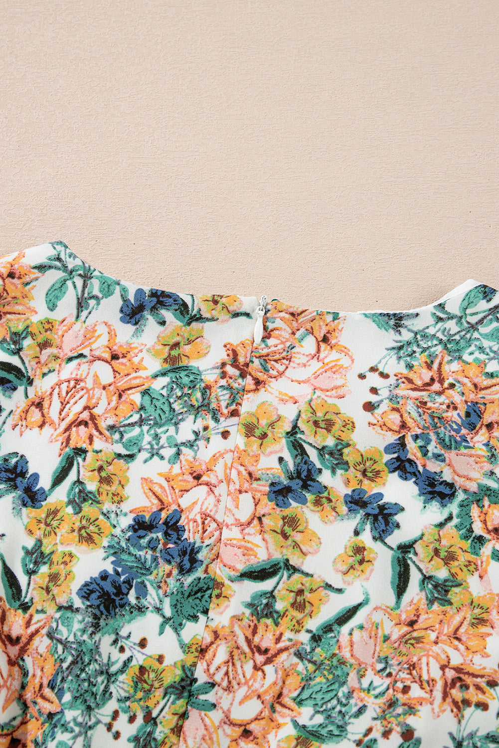 Sky Blue Floral 3/4 Sleeve V Neck High Taille Ruffled Dress