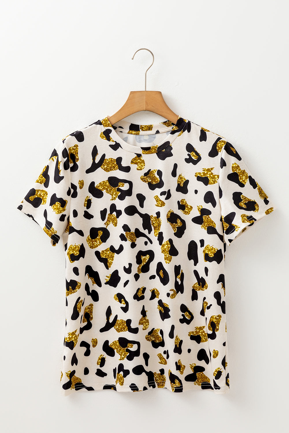 Abrikoos luipaard afdruk ronde nek casual t -shirt