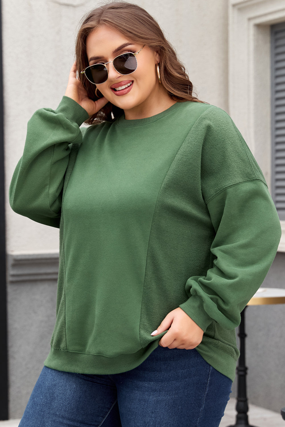 Zwart los patchwork Crewneck Plus size sweatshirt
