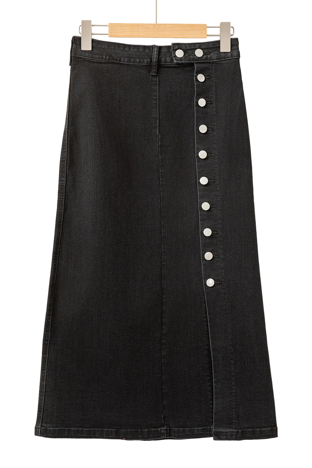 Zwarte knop vliegzijde split split hoge taille denim midi rok