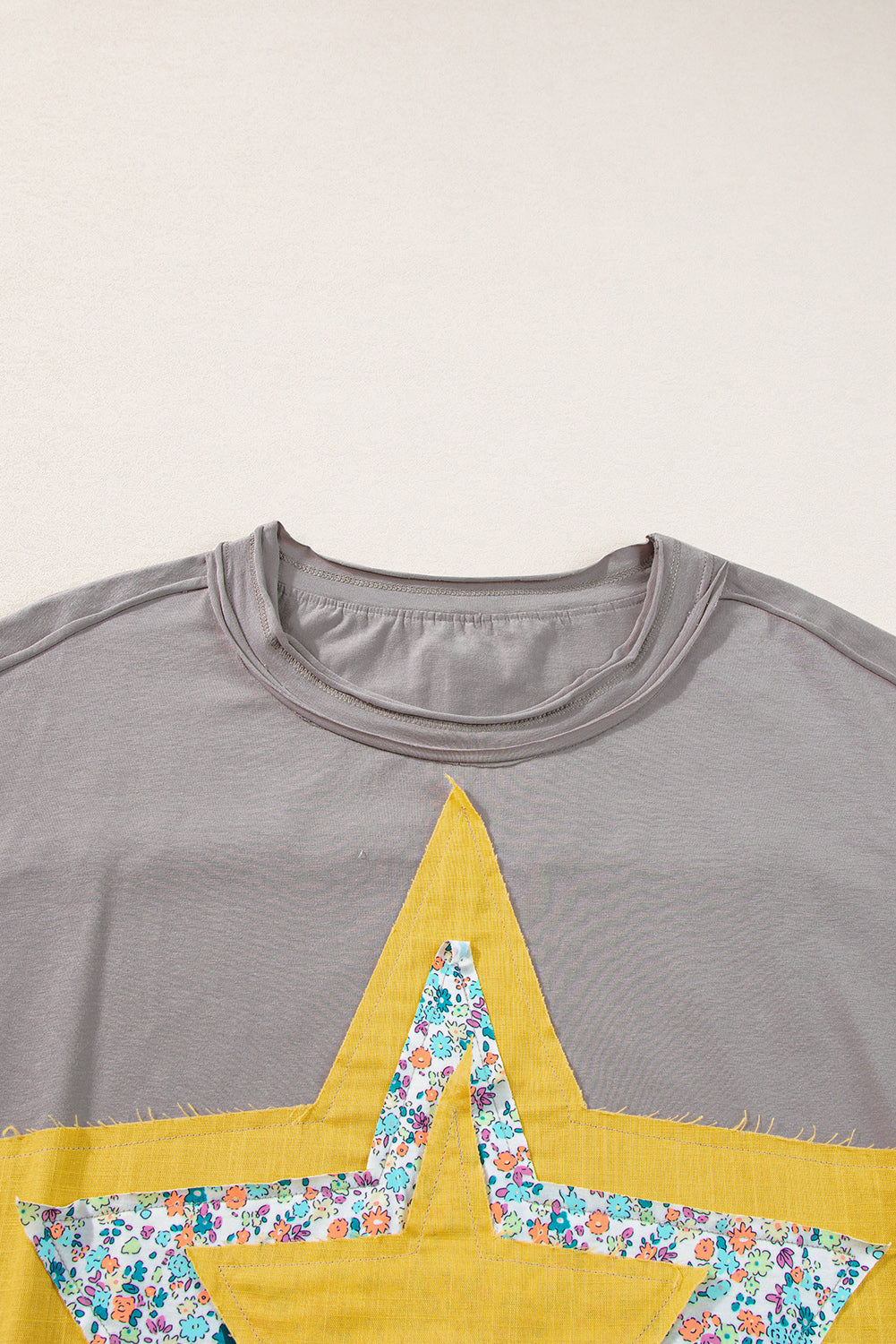 Rose Tan Floral Starbust Exposed Seam Mineral Wash Top