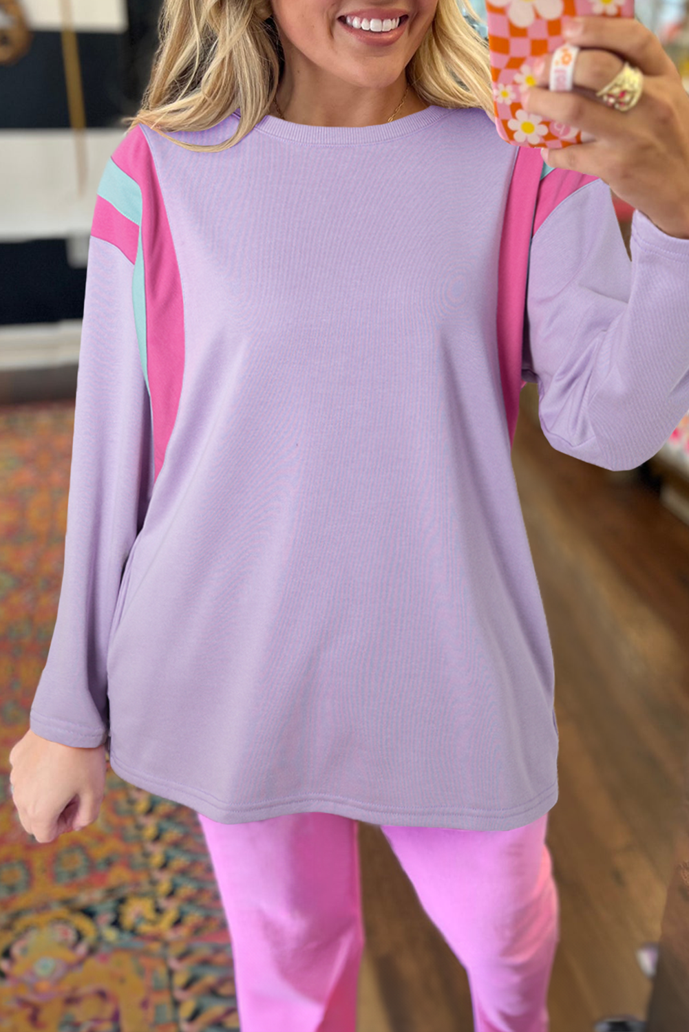 Phalaenopsis Mineral Wash Colorblock Arm Patchwork Operized Top
