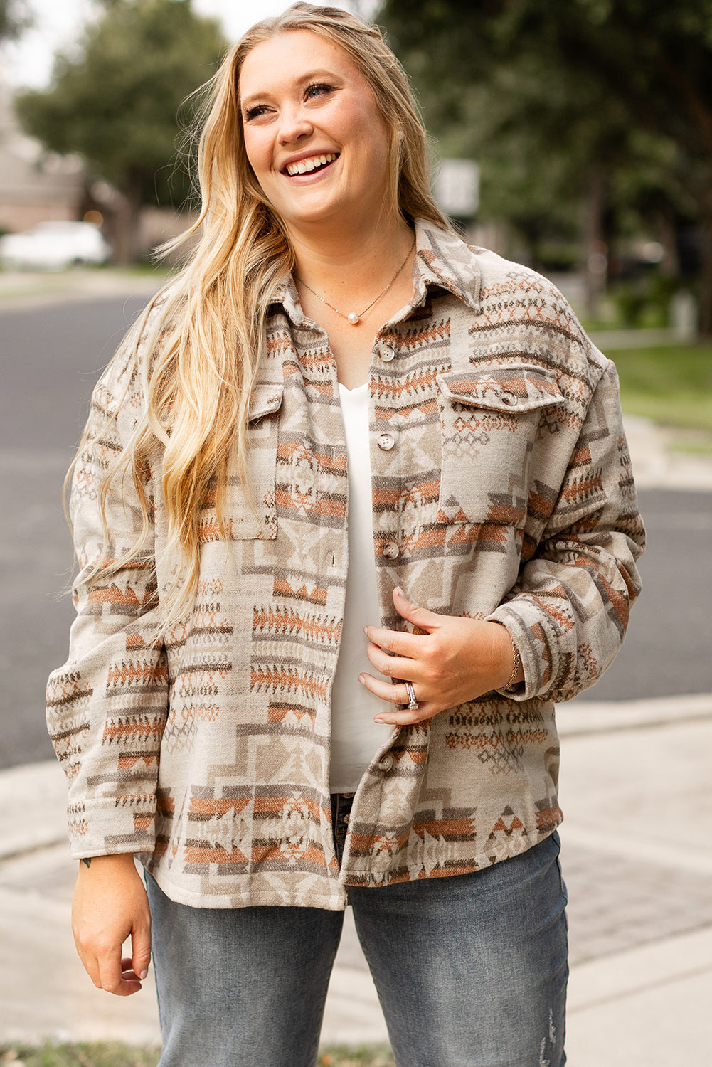 Witte Aztec geometrische printzakken plus size jas