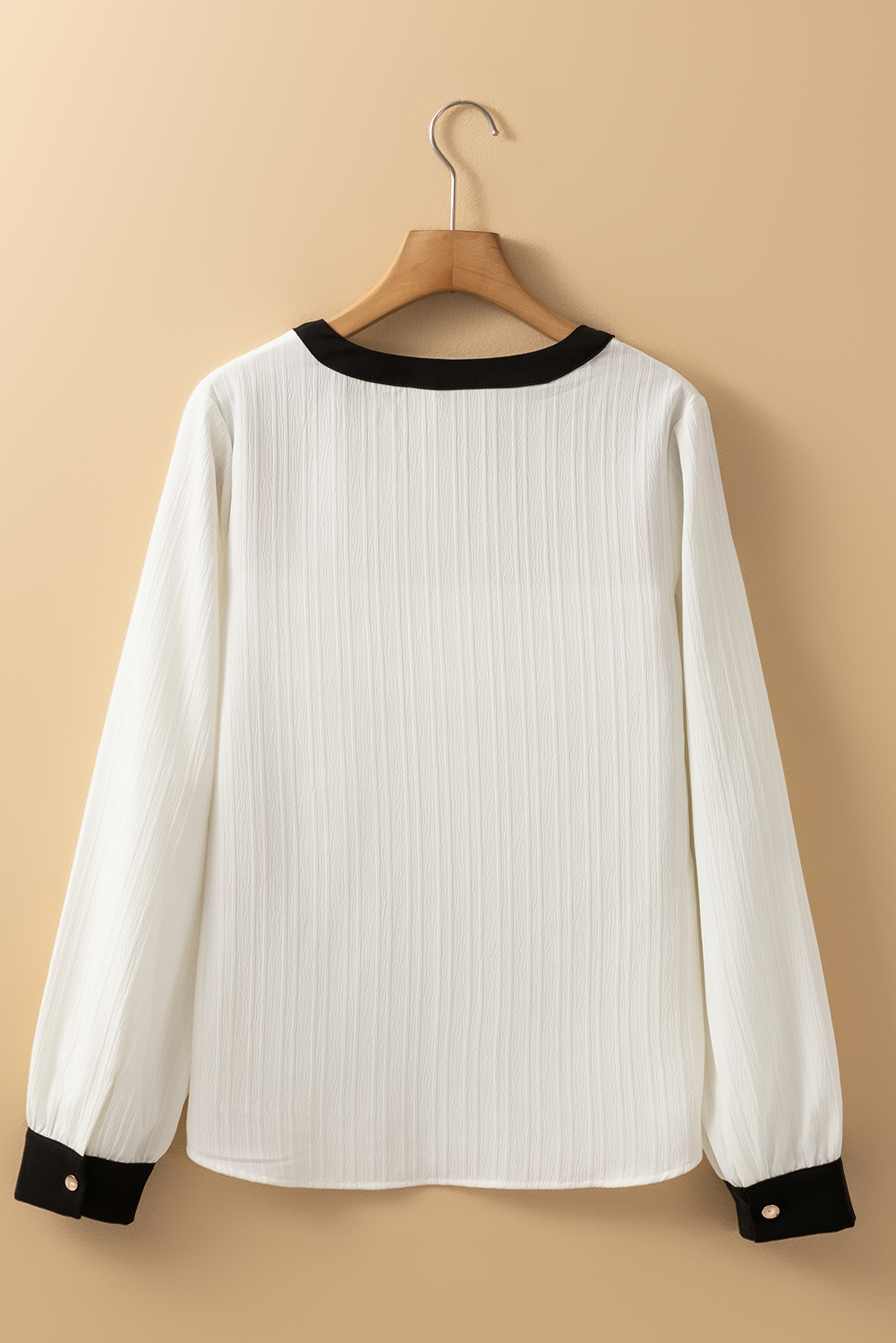 Witte textuur kleurblock v nek elegante blouse