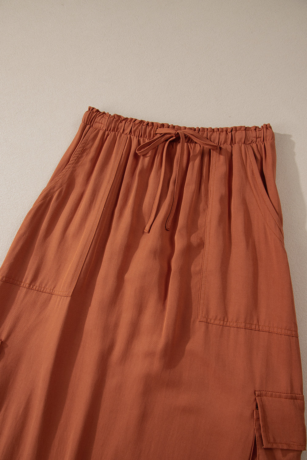 Kastanjebruine Cargo Pocket Trekkoord Taille Maxi Rok