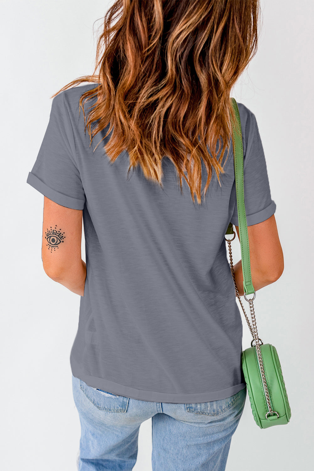 Grijs effen T-shirt met ronde hals