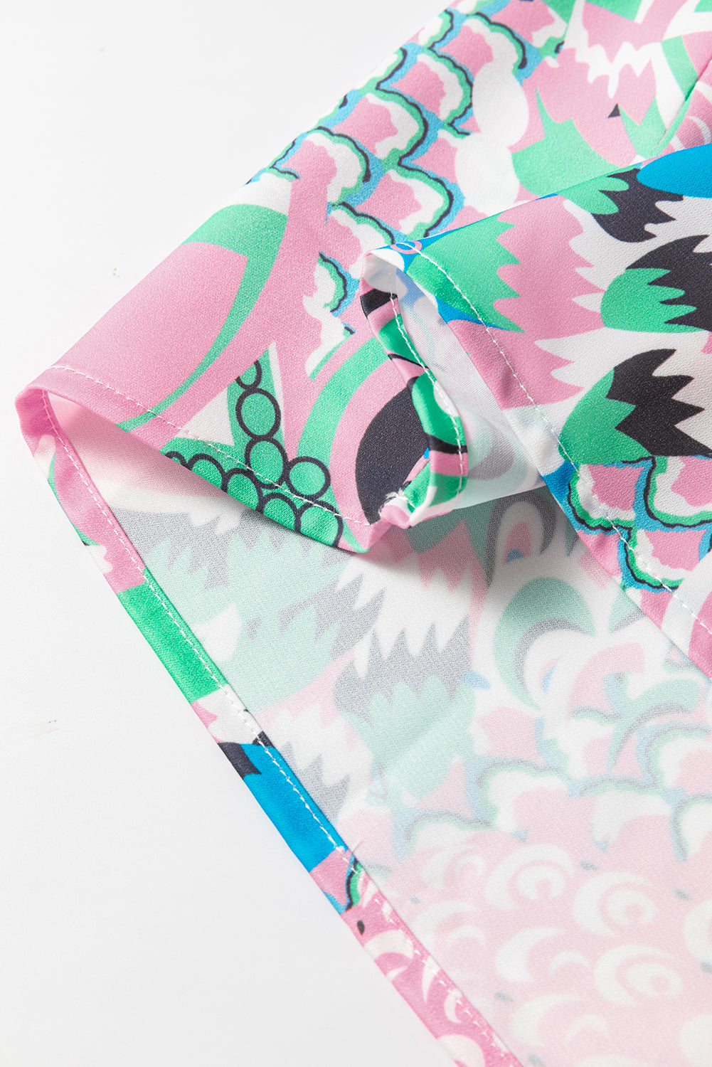 Groene bloemenprint v Nek vastgebonden losse blouse