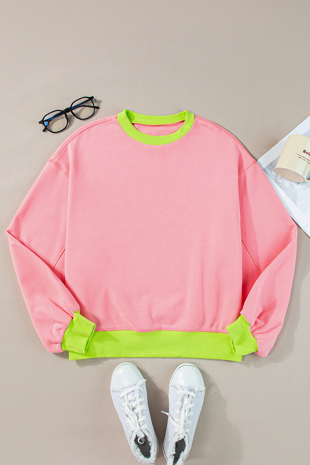 Roze sweatshirt met colorblock-bubbelmouwen