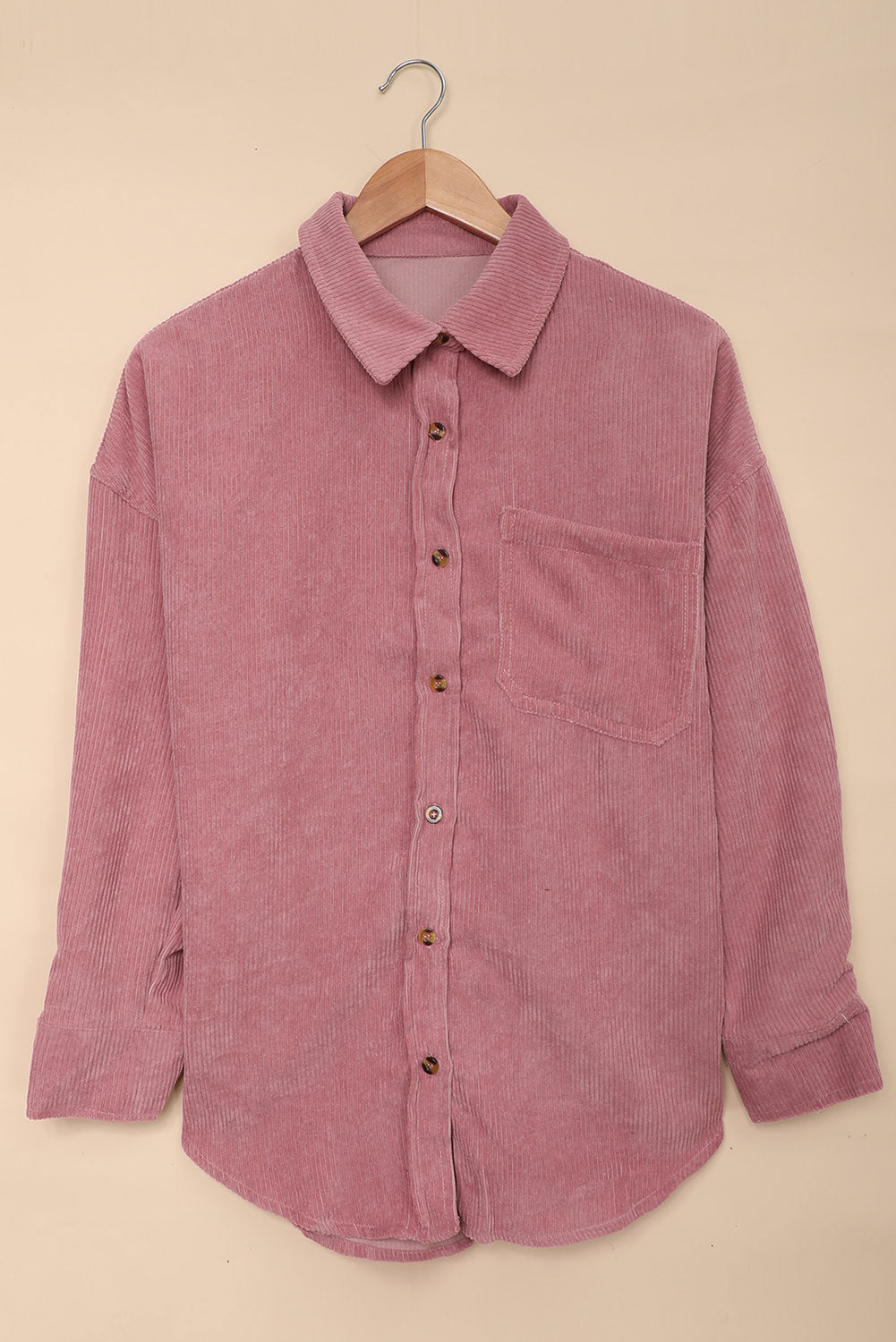 Roze corduroy overhemd met knoopzak