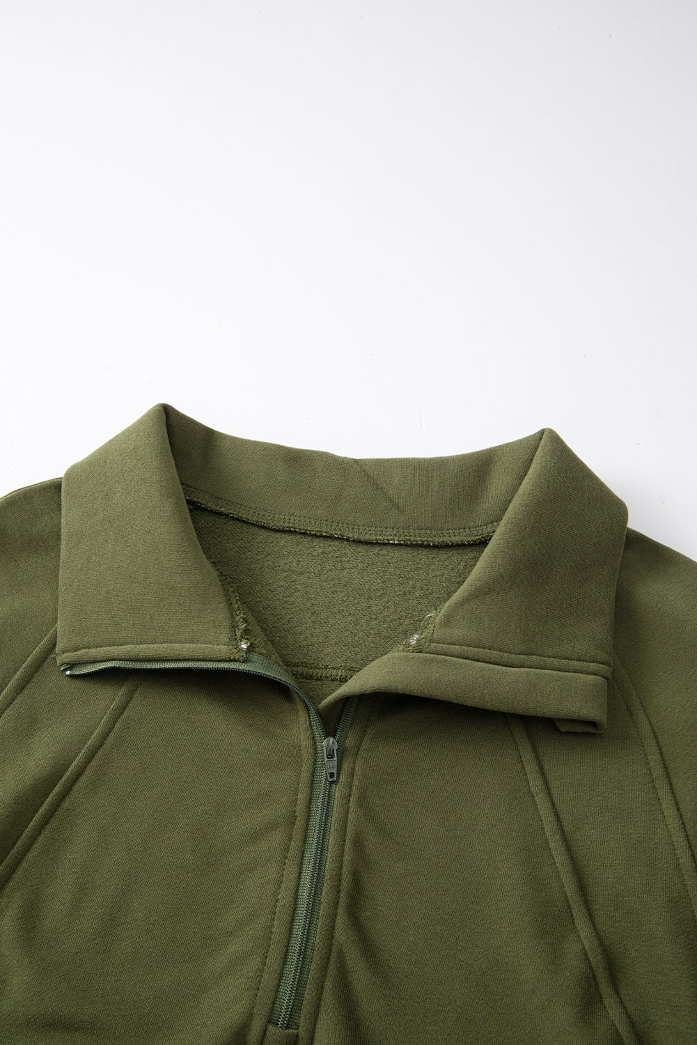 Smoke Green Fleece Lined Zip Up Stand Collar Thumbhole Sleeve Sweatshirt