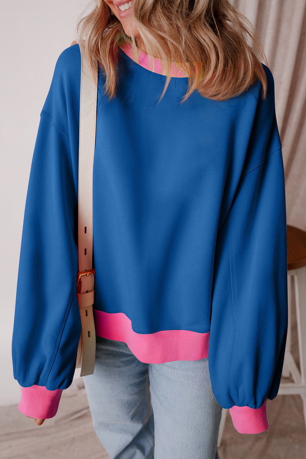 Blauw colorblock sweatshirt met bubbelmouwen