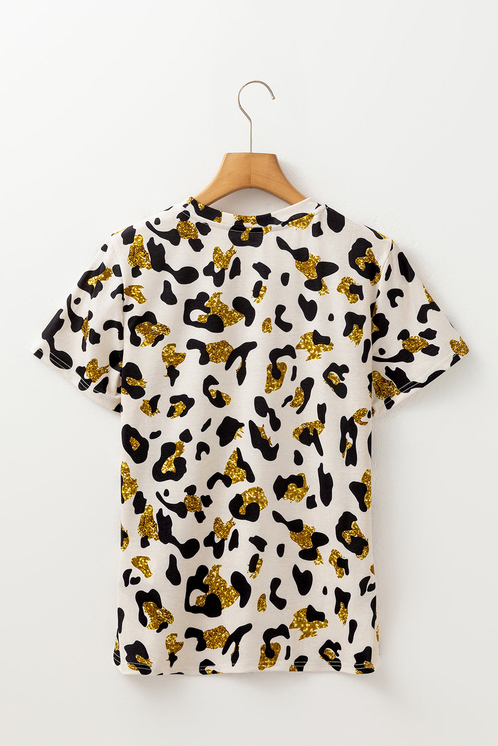 Abrikoos luipaard afdruk ronde nek casual t -shirt