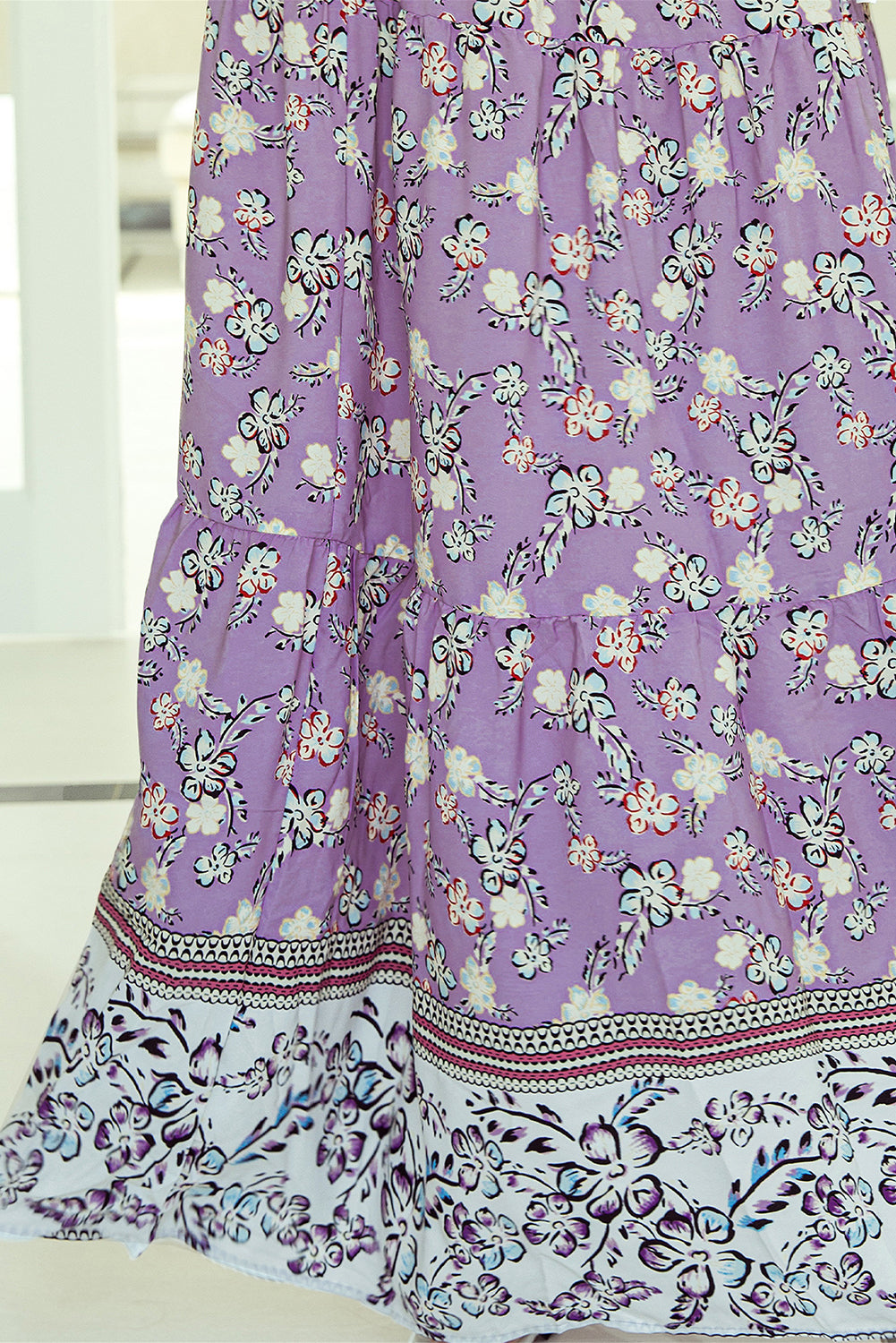 Paarse bloemenprint gesmokte maxi-rok met hoge taille