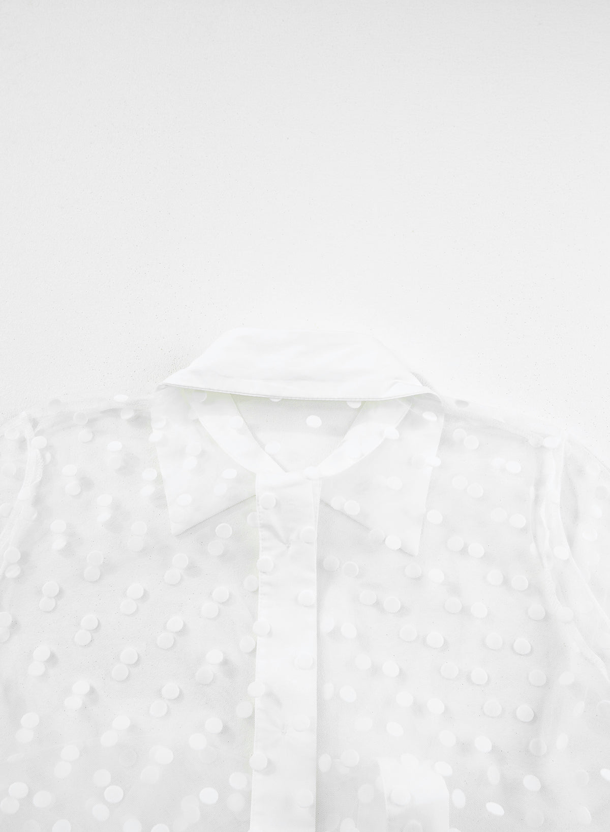 Witte polkadotprint met kraag en knoopsluiting van mesh stofdoekkimono