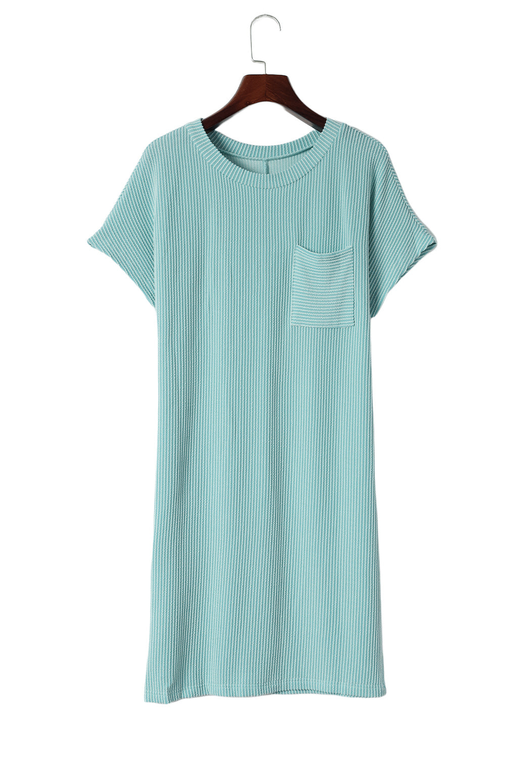 Blauw gestreepte geribbelde gebreide T-shirtjurk