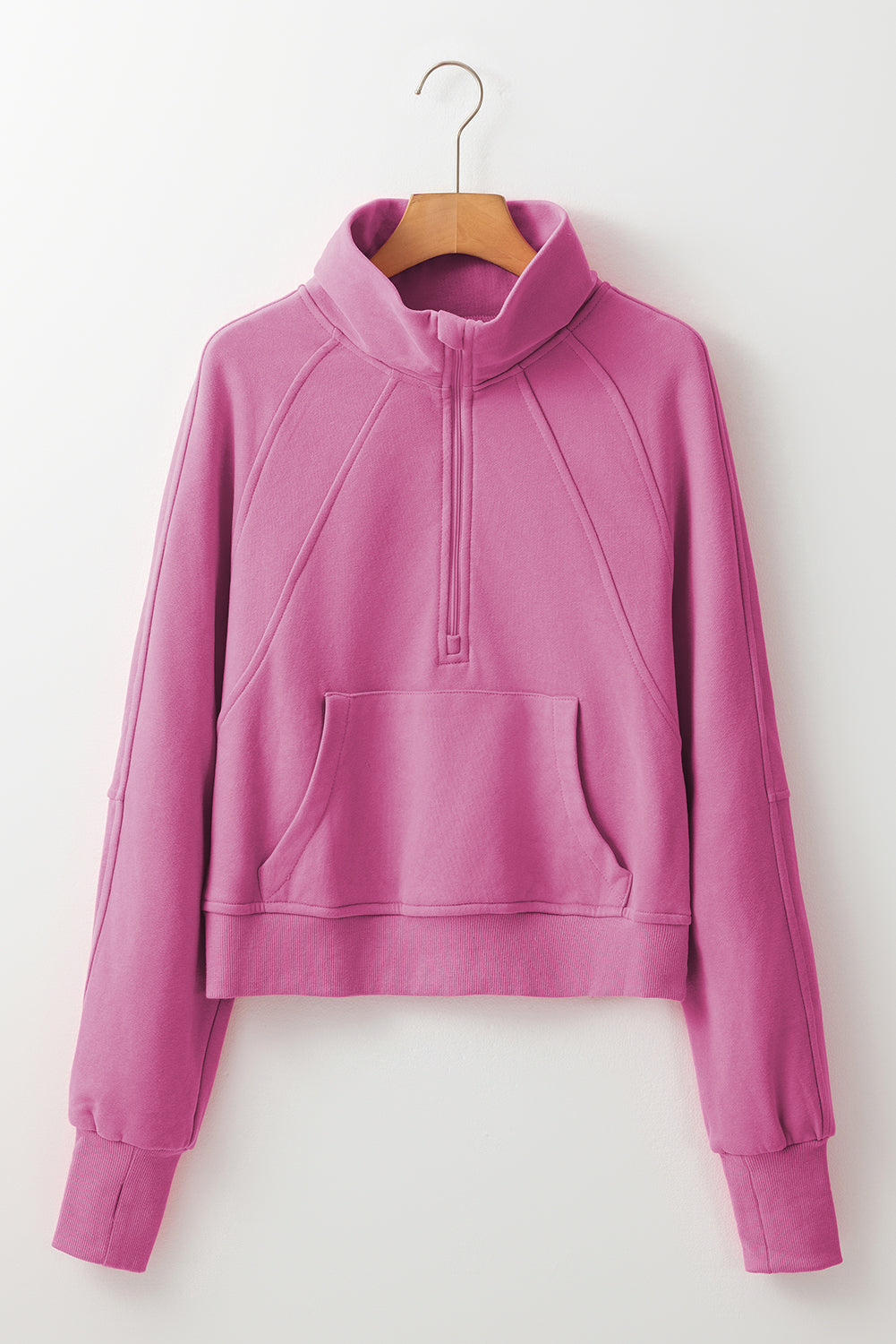 Smoke Green Fleece Lined Zip Up Stand Collar Thumbhole Sleeve Sweatshirt