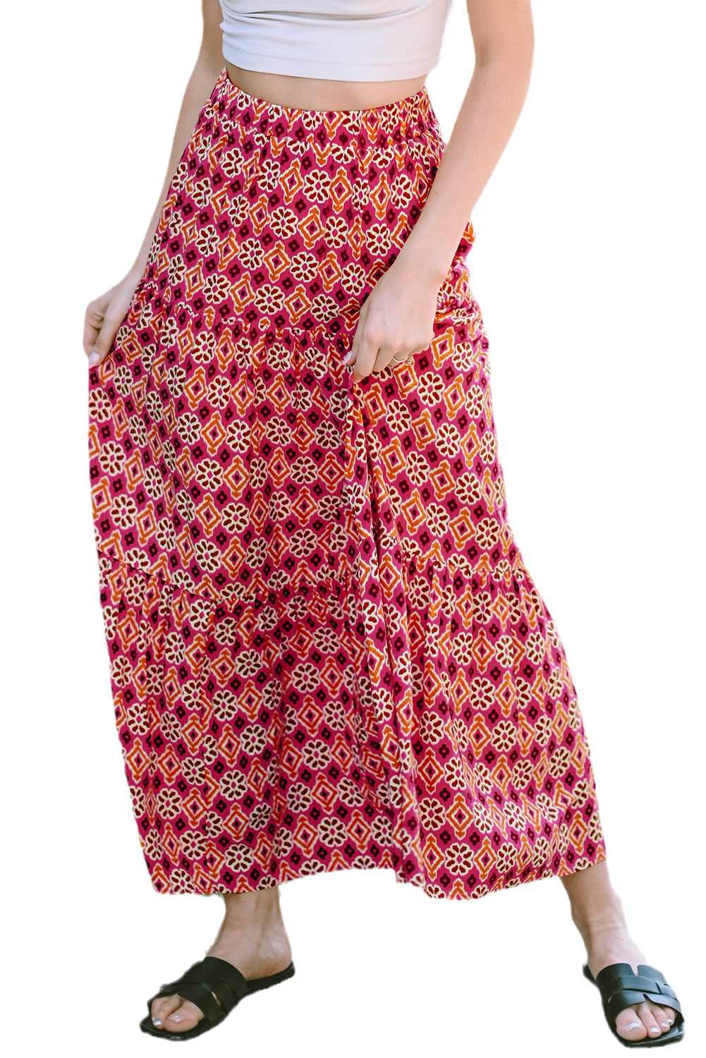 Rose Vintage Boho bloemenprint gelaagde maxirok