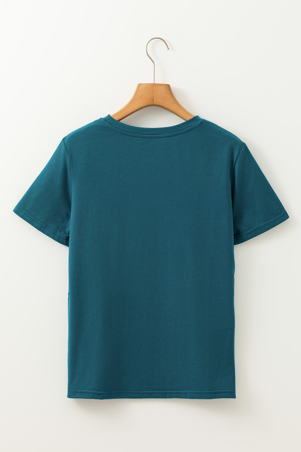 Blauwe saffier massief kleur tandenstoker streep ronde nek t -shirt