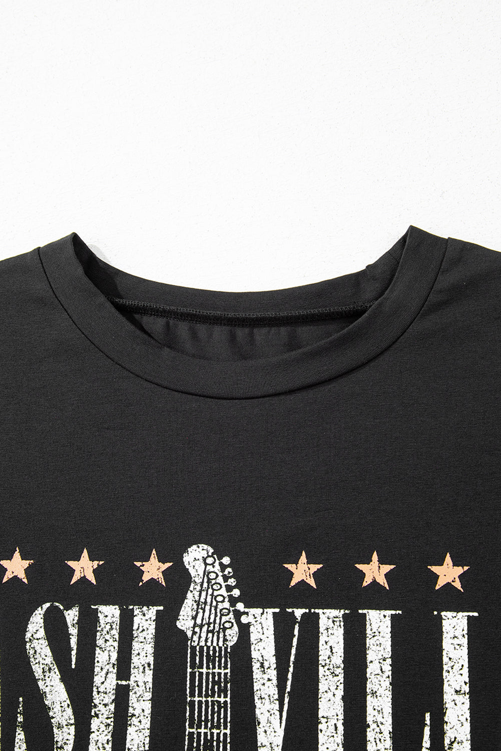 Black Nashville Guitar Print Crew Neck T -shirt mini -jurk