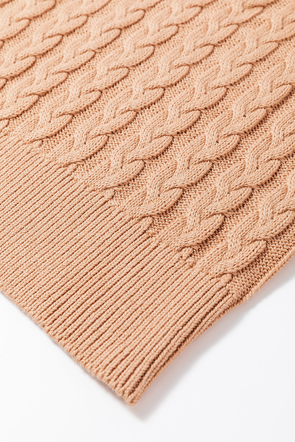 Licht Frans beige effen kabelgebreide tanktop met hoge hals