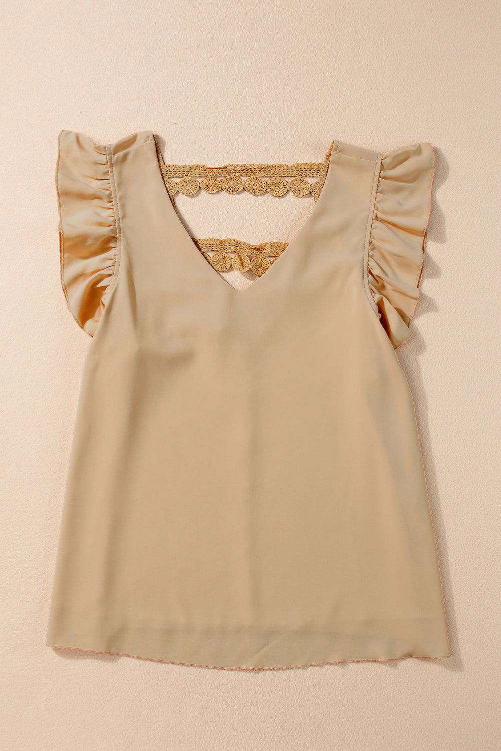 Perkament V-hals blouse met ruches, kanten verfraaide holle achterkant