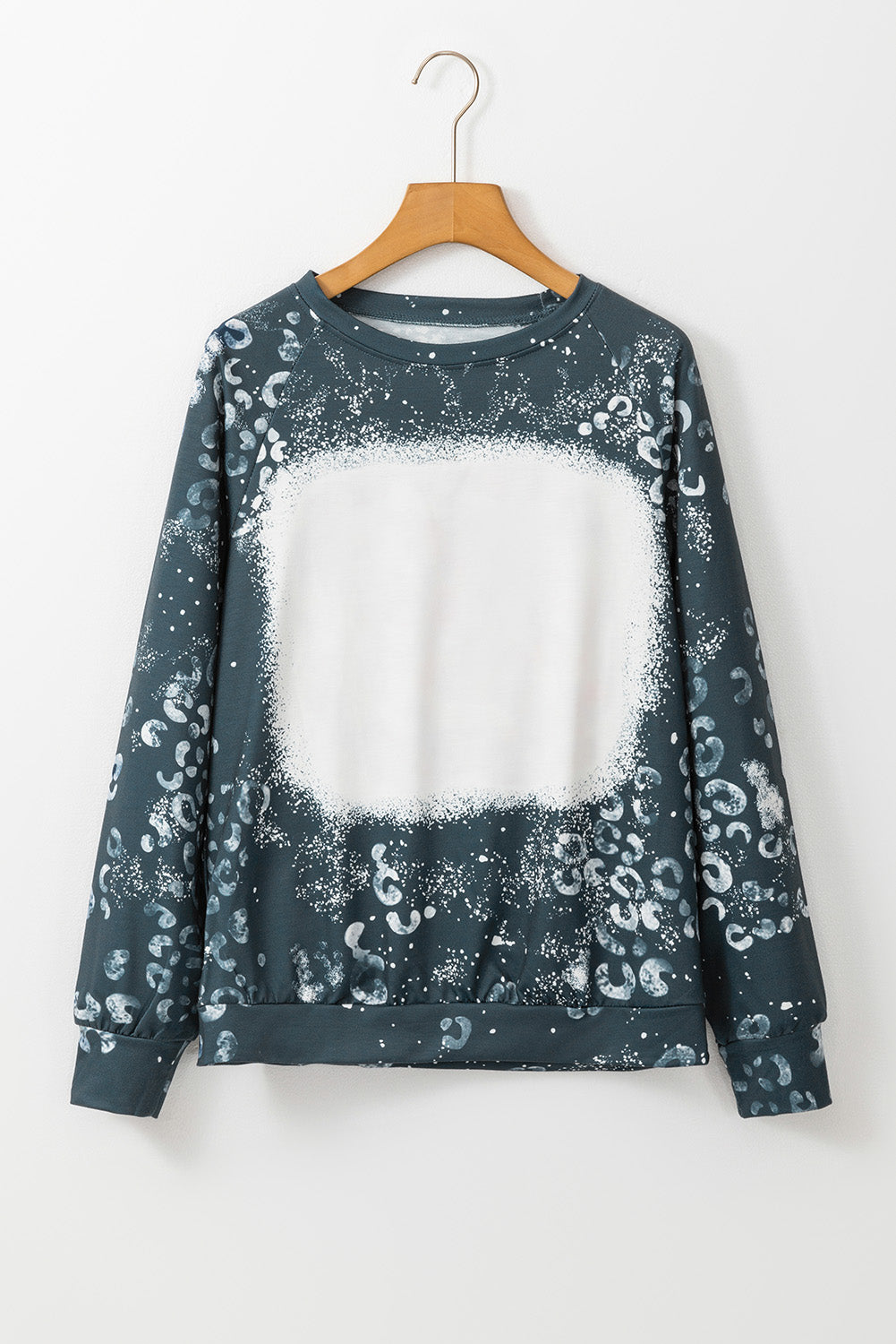 Blauwe luipaard gebleekte raglanmouw ronde hals sweatshirt