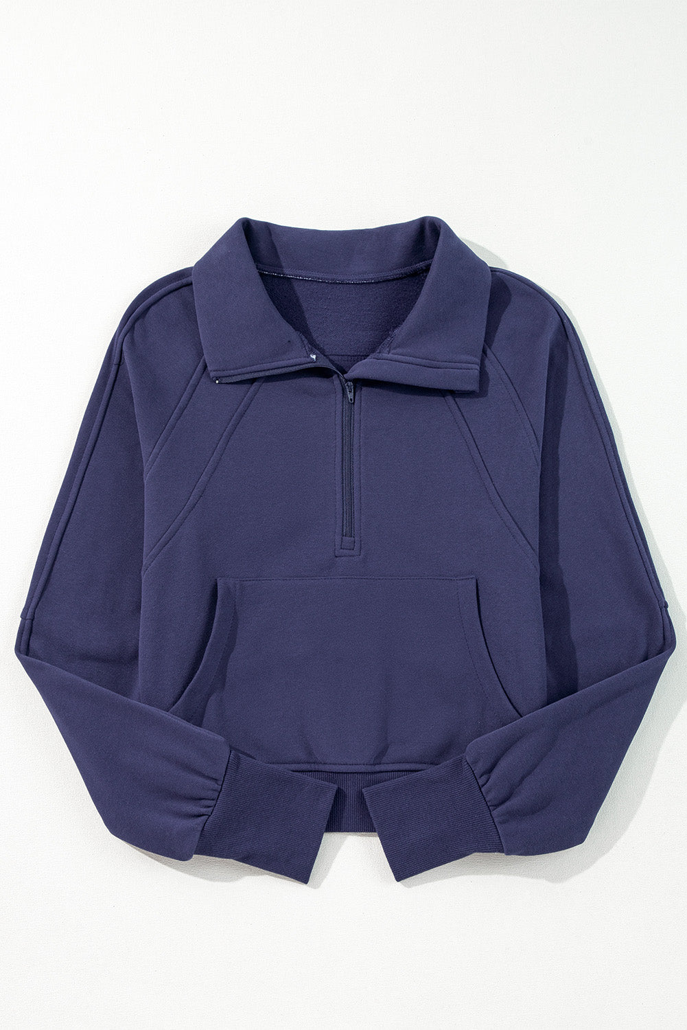 Smoke Green Fleece Lined Zip Up Stand Collar Thumbhole Sleeve Sweatshirt