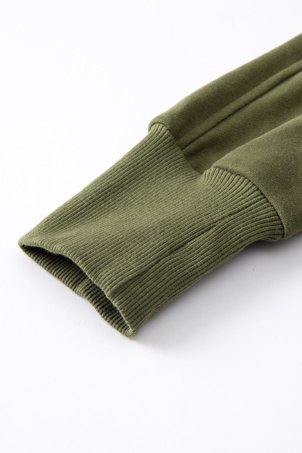 Smoke Green Fleece Lined Zip Up Stand Collar Thumbhole Sleeve Sweatshirt